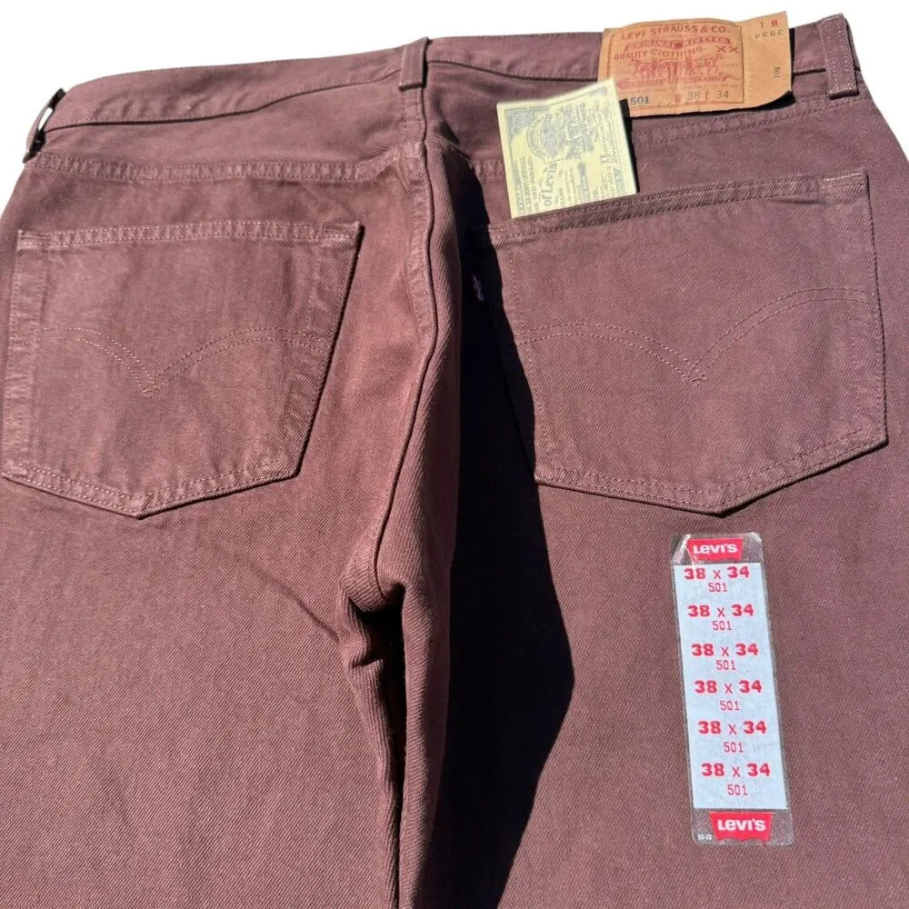 Vintage 1997 Levi's 501 Jeans 38x34 Brown Made in USA NWT Deadstock Factory 524